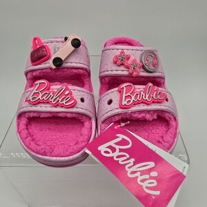 NWT Crocs Barbie Cozzzy Sandals US W6 Hot Pink Jibbetz Charms Fleece Lined